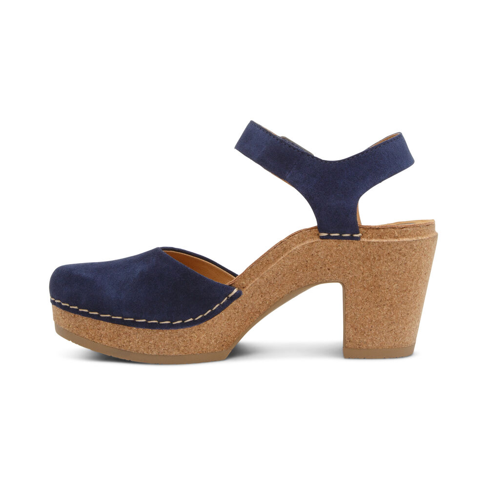 Aetrex Women's Finley Closed Toe Heel Wedge Sandals - Navy | USA K8MFDCM